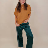 Hollie Casual Top in camel chunky knit with mock neck and short sleeves — Paper Doll