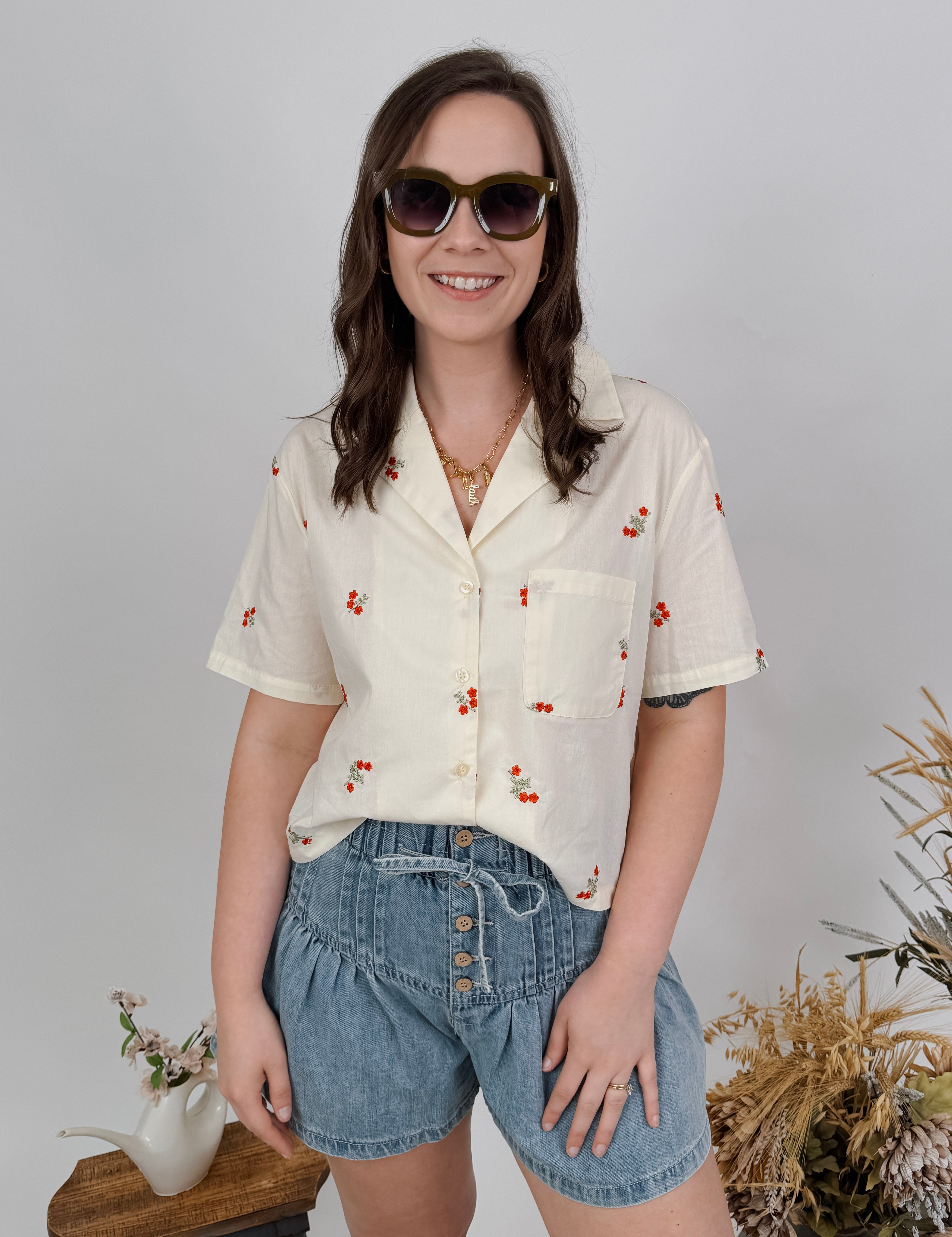 Picked With Care Floral Button Up Top