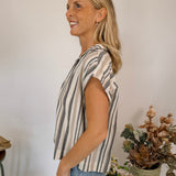Gentle Grace Linen Stripe Button Up Top