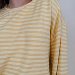 Carousel Stripe Matching Set in yellow and cream stripes with boat neck top and wide leg pants — Paper Doll