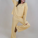 Carousel Stripe Matching Set in yellow and cream stripes with boat neck top and wide leg pants — Paper Doll