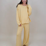 Carousel Stripe Matching Set in yellow and cream stripes with boat neck top and wide leg pants — Paper Doll