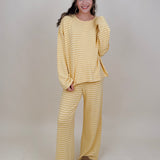 Carousel Stripe Matching Set in yellow and cream stripes with boat neck top and wide leg pants — Paper Doll