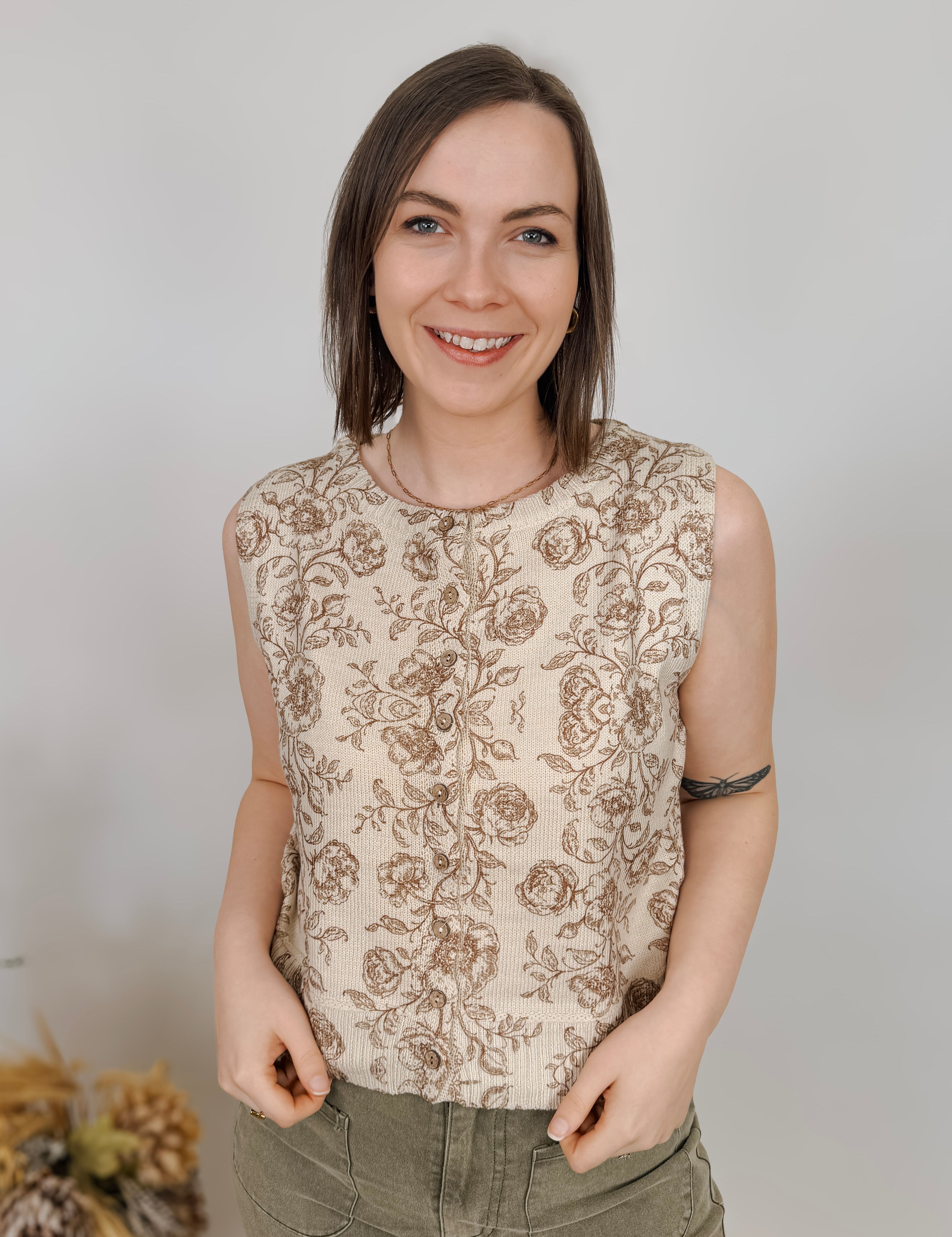 Pure Ease Floral Sweater Vest