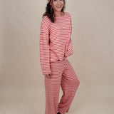 Carousel Stripe Matching Set in pink and blush stripes with boat neck top and wide leg pants — Paper Doll