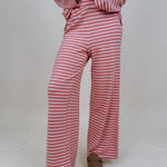 Carousel Stripe Matching Set in pink and blush stripes with boat neck top and wide leg pants — Paper Doll