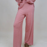 Carousel Stripe Matching Set in pink and blush stripes with boat neck top and wide leg pants — Paper Doll