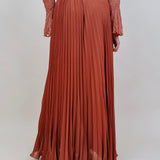 Flora Maxi Skirt in rust accordion pleated polyester — Paper Doll