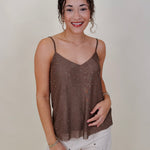 Rhinestud Blouse in mocha mesh with scattered rhinestones — Paper Doll