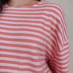 Carousel Stripe Matching Set in pink and blush stripes with boat neck top and wide leg pants — Paper Doll