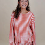 Carousel Stripe Matching Set in pink and blush stripes with boat neck top and wide leg pants — Paper Doll