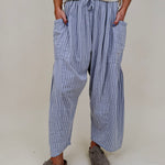 Brinley Striped Pants in light blue and white stripe with patch pockets — Paper Doll