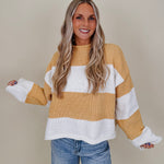 Cozy Together Chunky Knit Sweater in mustard and cream wide stripe chenille knit — Paper Doll