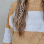 Cozy Together Chunky Knit Sweater in mustard and cream wide stripe chenille knit — Paper Doll