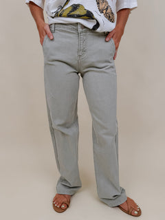 Odette Pants in washed sage with patch pockets and a high-rise straight leg — Paper Doll
