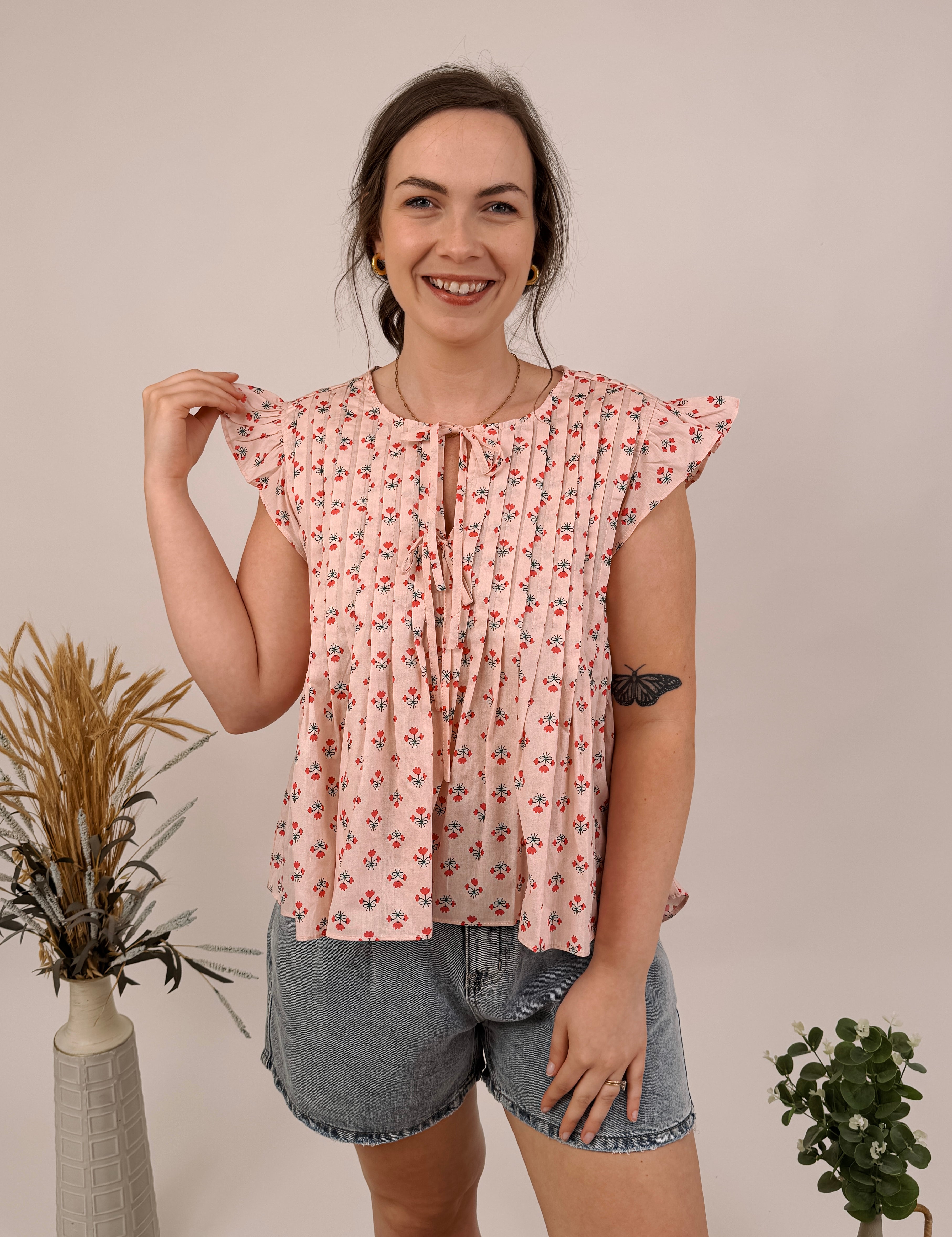 Fresh Start Floral Pleated Blouse