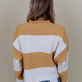 Cozy Together Chunky Knit Sweater in mustard and cream wide stripe chenille knit — Paper Doll