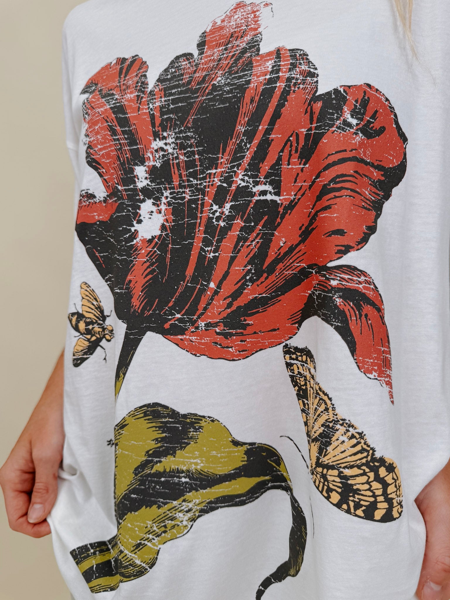 Nadine Flower Graphic Tee in white with a vintage botanical flower print — Paper Doll
