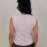 Blair Mock Neck Knit Top in cream with a textured rib knit, mock neckline, sleeveless cap shoulders, and a ribbed waist hem