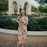 Lovely Floral Mock Neck Satin Midi Dress