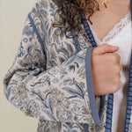 George Town Floral Jacket in sage and blue floral print with contrast piping