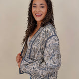 George Town Floral Jacket in sage and blue floral print with contrast piping