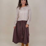 Heatherwood Midi Skirt in burgundy windowpane plaid with smocked waist