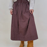 Heatherwood Midi Skirt in burgundy windowpane plaid with smocked waist