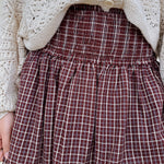 Heatherwood Midi Skirt in burgundy windowpane plaid with smocked waist