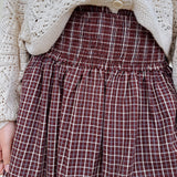 Heatherwood Midi Skirt in burgundy windowpane plaid with smocked waist