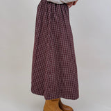 Heatherwood Midi Skirt in burgundy windowpane plaid with smocked waist