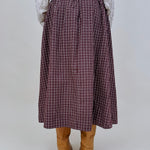 Heatherwood Midi Skirt in burgundy windowpane plaid with smocked waist
