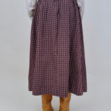 Heatherwood Midi Skirt in burgundy windowpane plaid with smocked waist