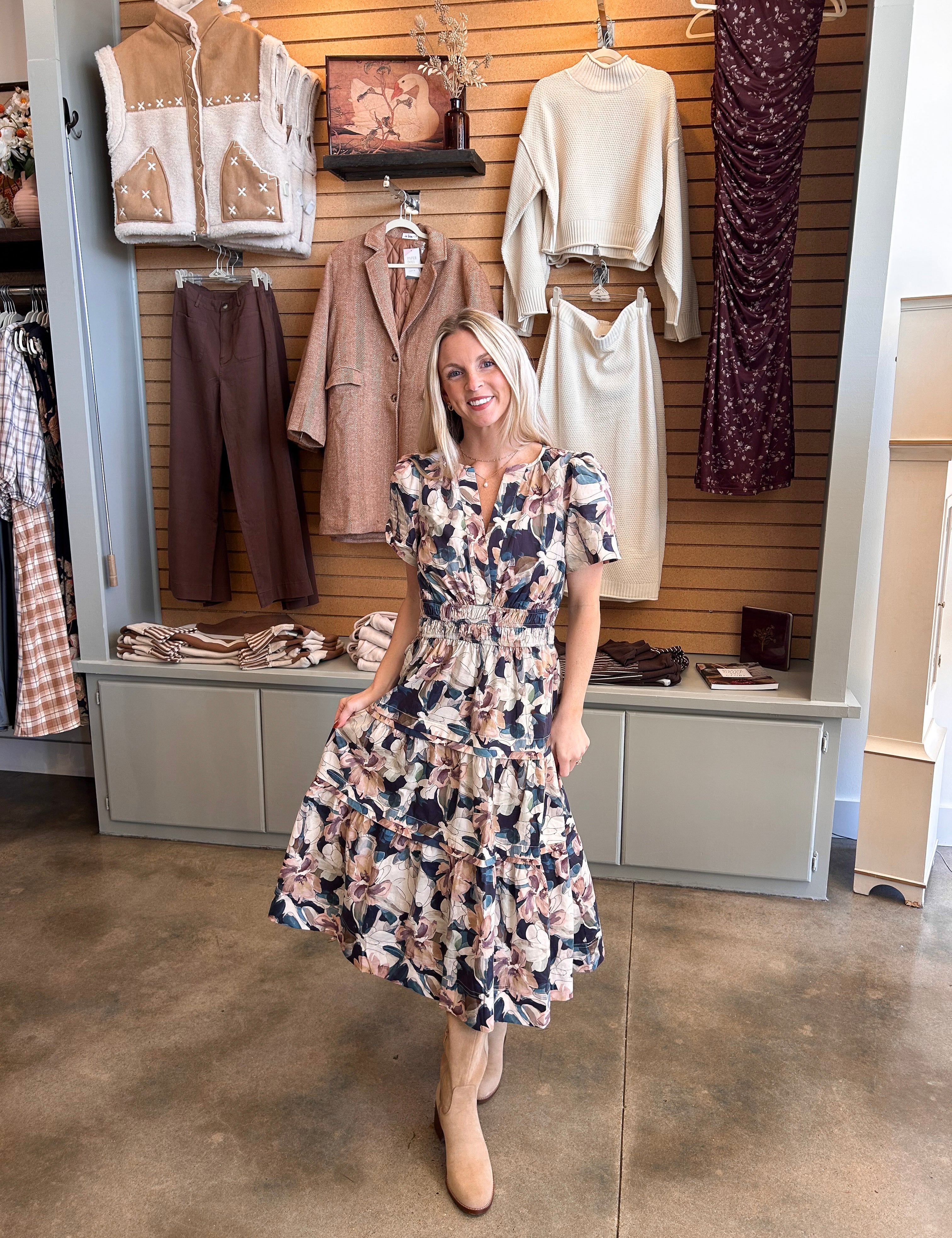 Julianne Floral Pintuck Midi Dress