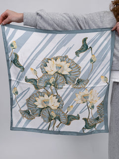 Letter Print Satin Square Scarf - PAPER DOLL