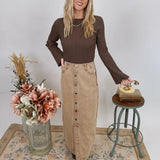 Stacy Button Front Washed Skirt - PAPER DOLL