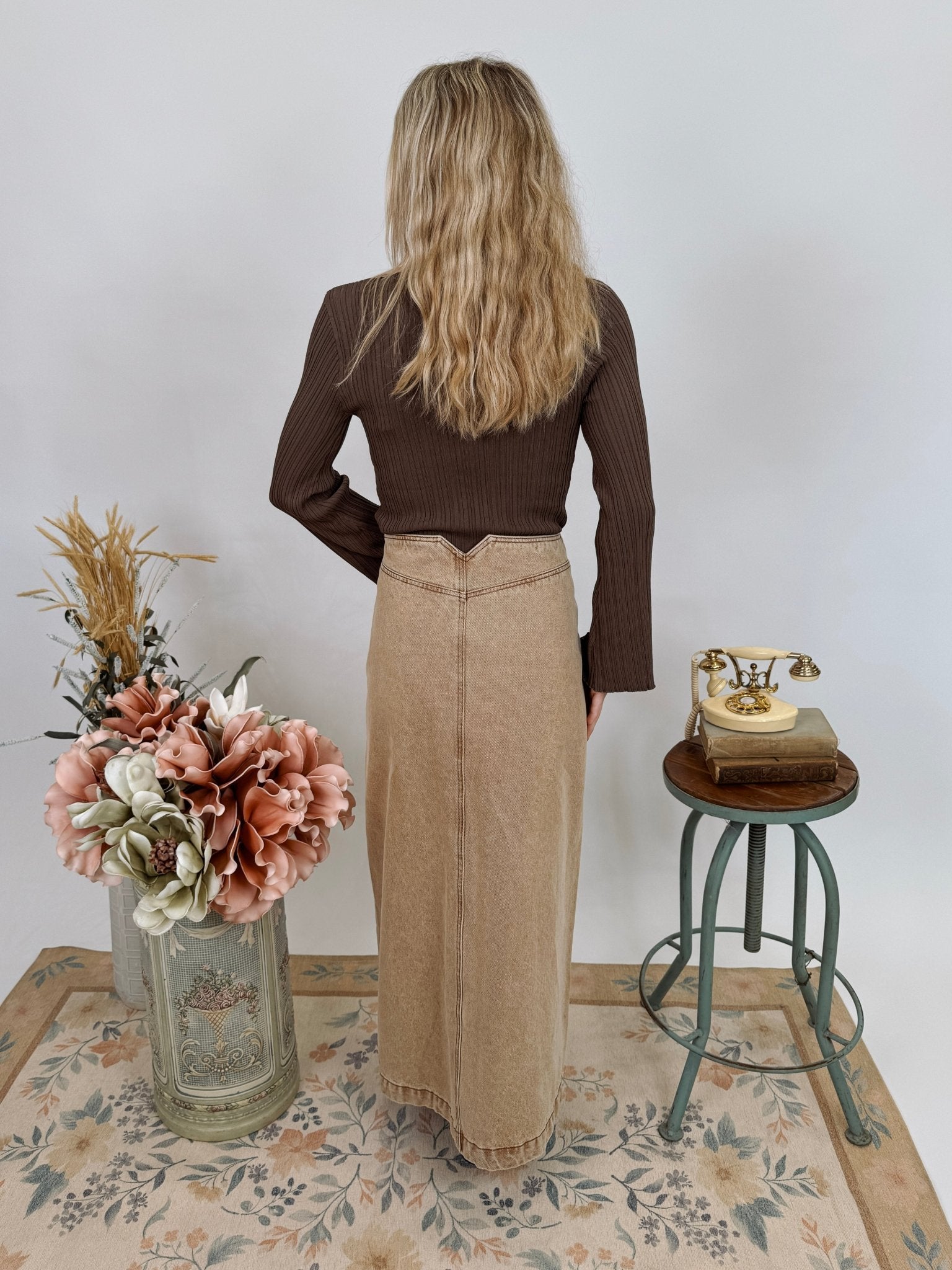 Stacy Button Front Washed Skirt - PAPER DOLL