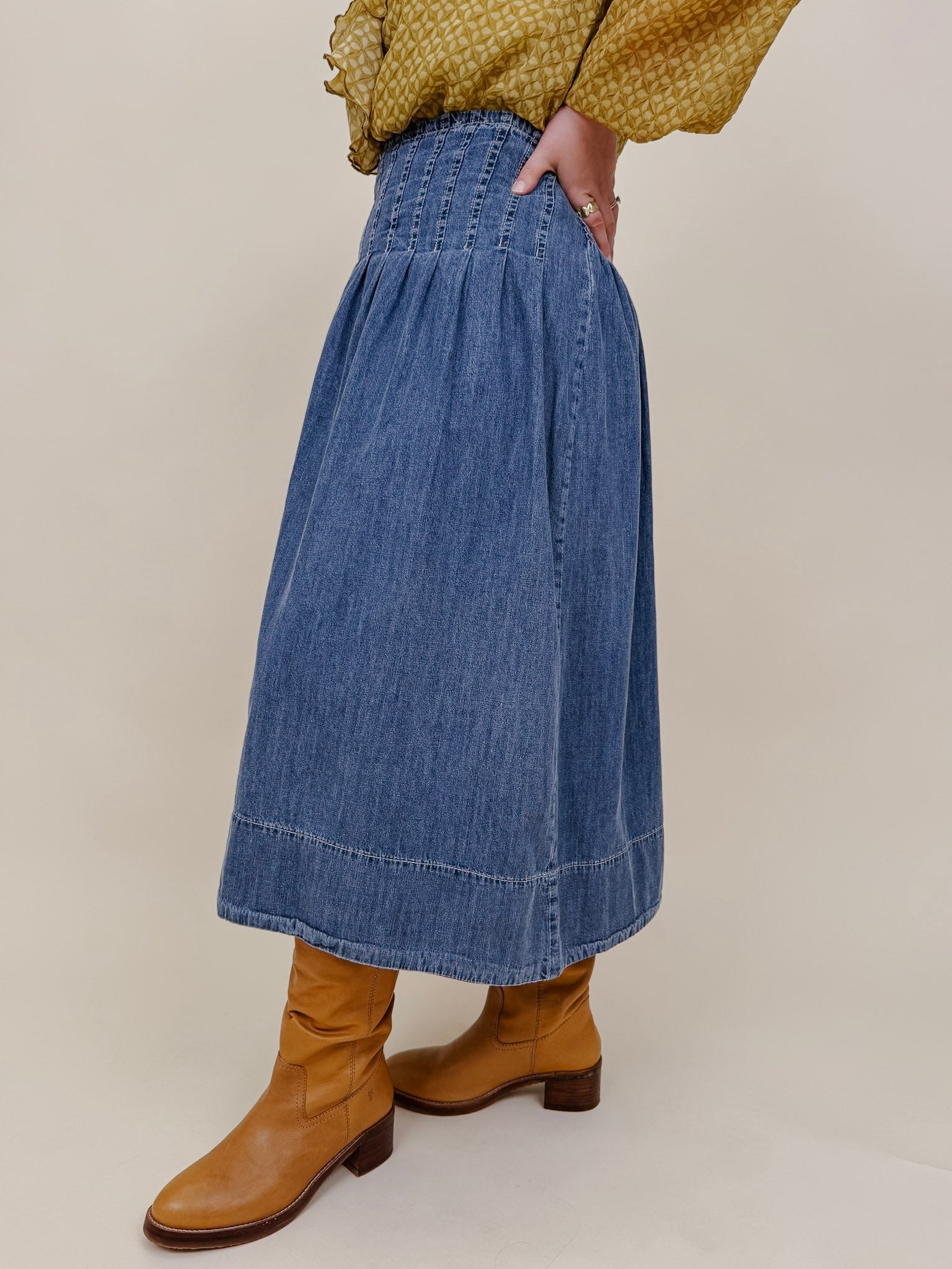 Better Together Denim Midi Skirt - PAPER DOLL