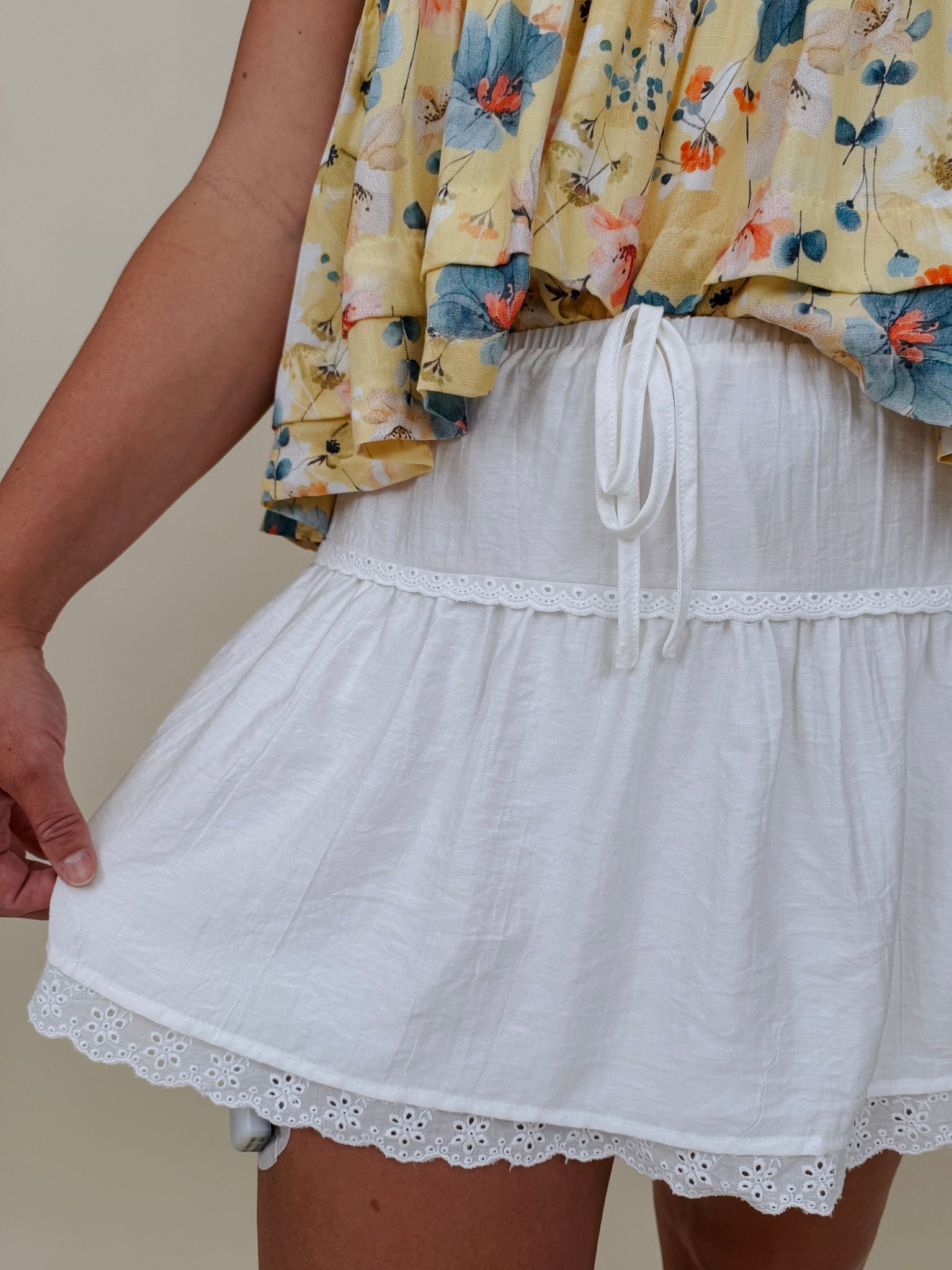 Aubrielle Lace Trim Mini Skirt - PAPER DOLL