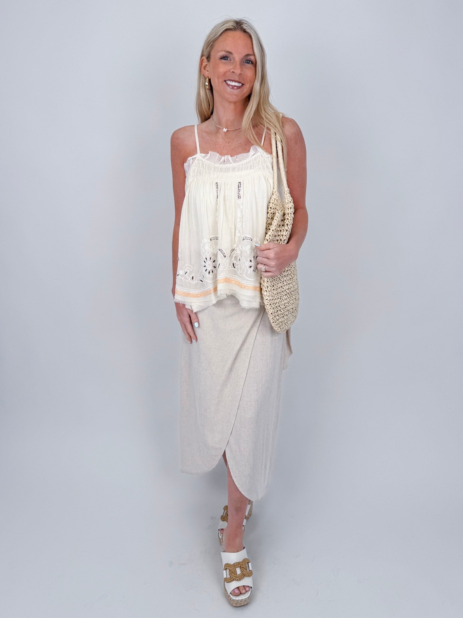 Sylvie Side Tie Wrap Midi Skirt - PAPER DOLL