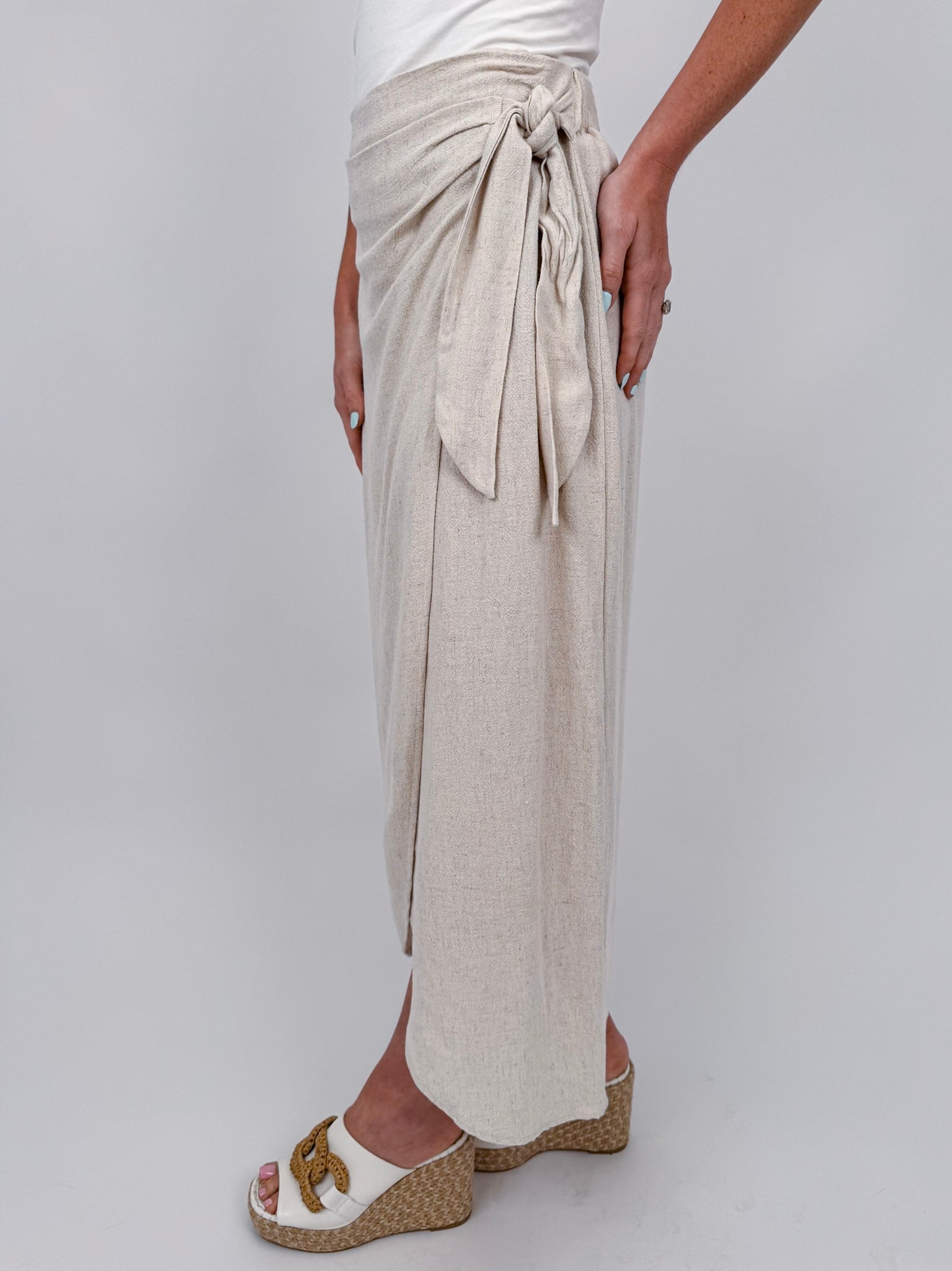Sylvie Side Tie Wrap Midi Skirt - PAPER DOLL