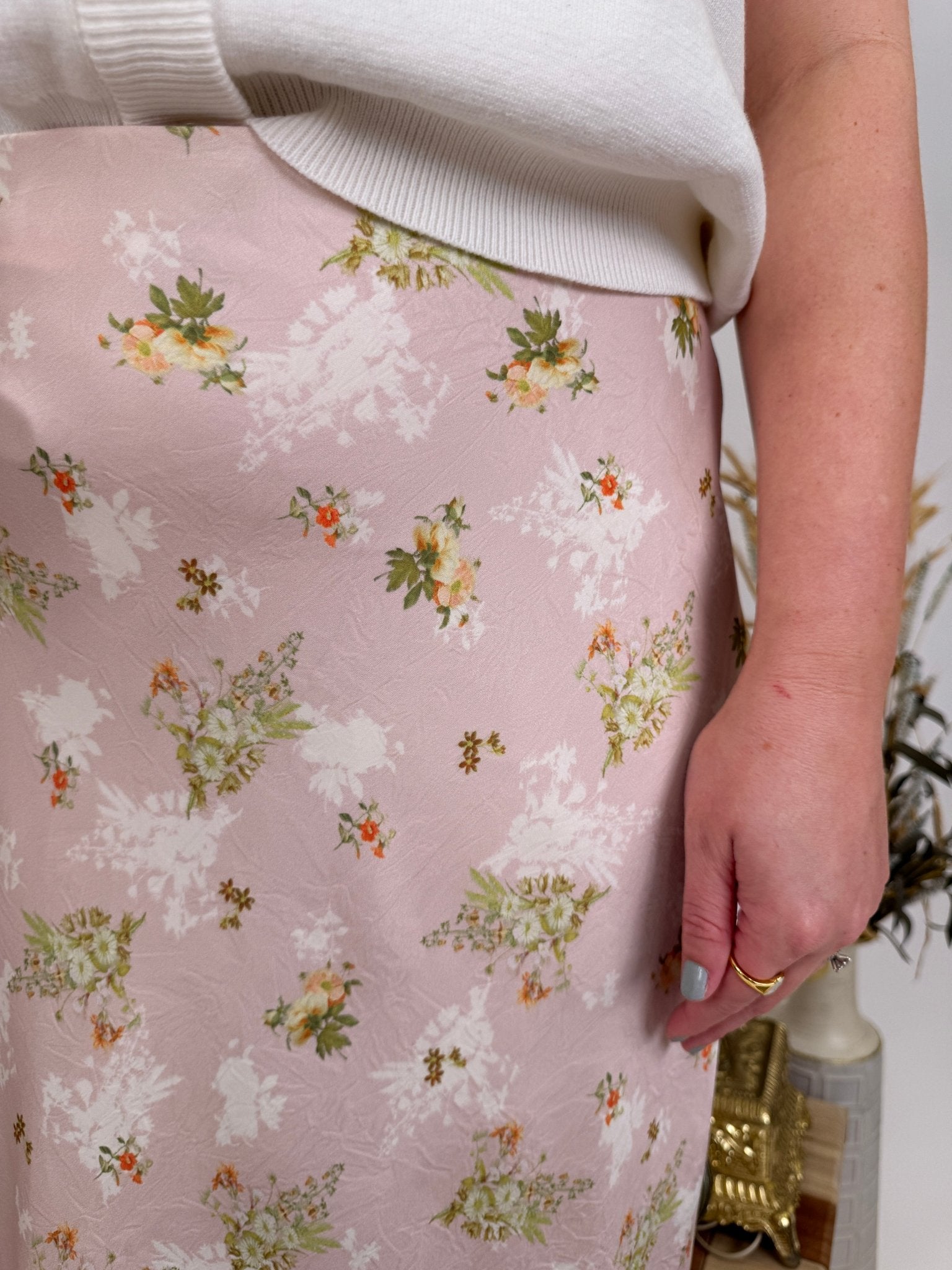 Stacy Floral Satin Midi Skirt - PAPER DOLL