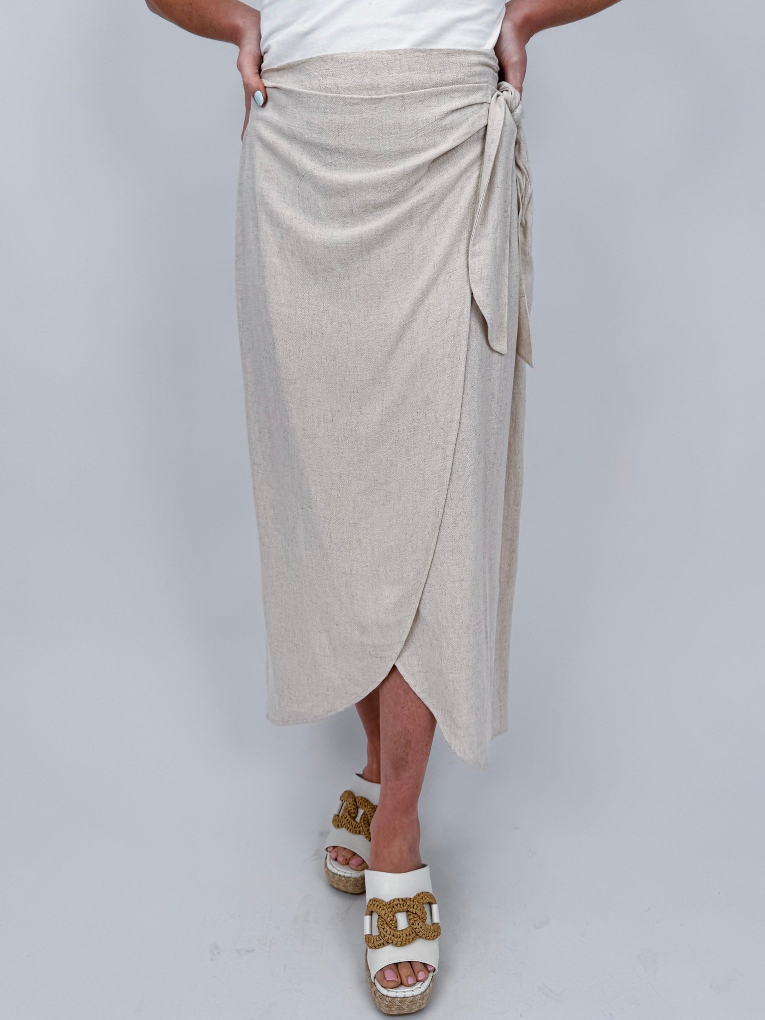 Sylvie Side Tie Wrap Midi Skirt - PAPER DOLL