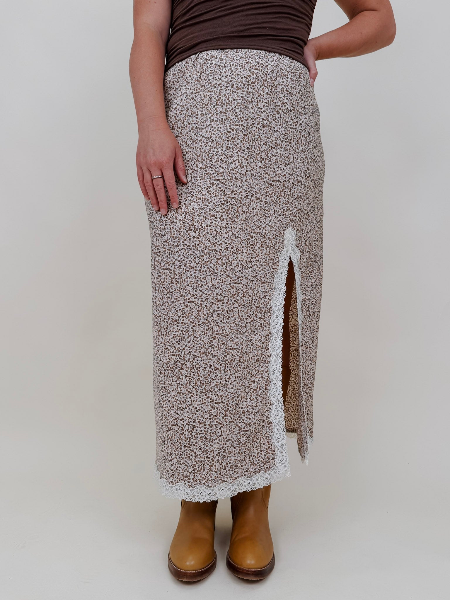 Angela Lace Trim Midi Skirt - PAPER DOLL