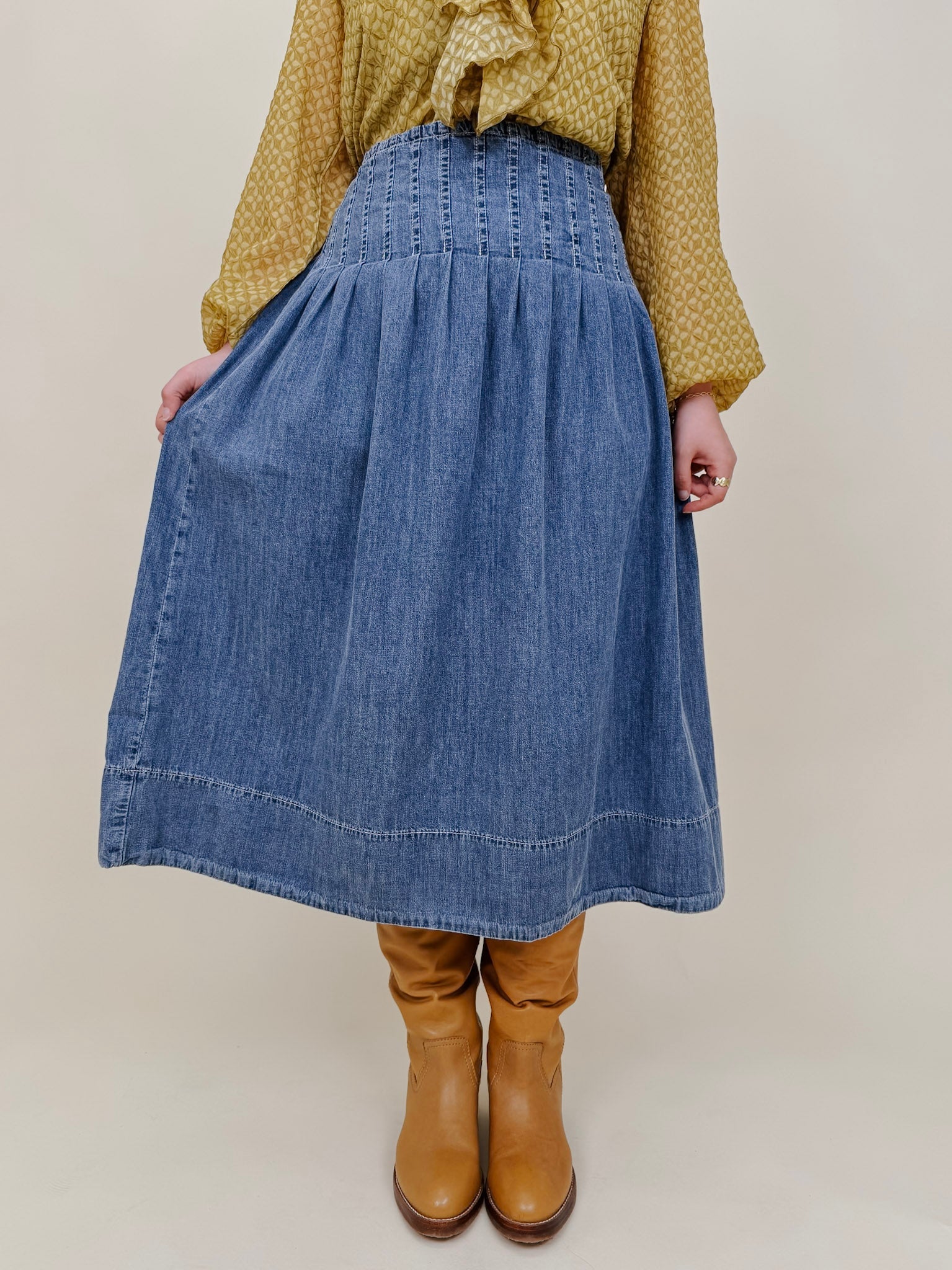 Better Together Denim Midi Skirt - PAPER DOLL