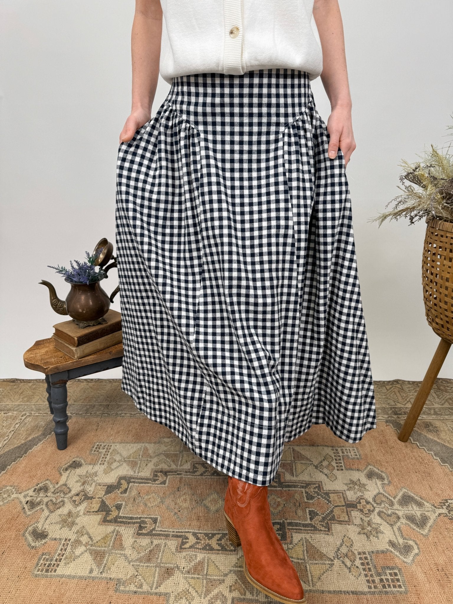 Walk In The Park Gingham Midi Skirt - PAPER DOLL
