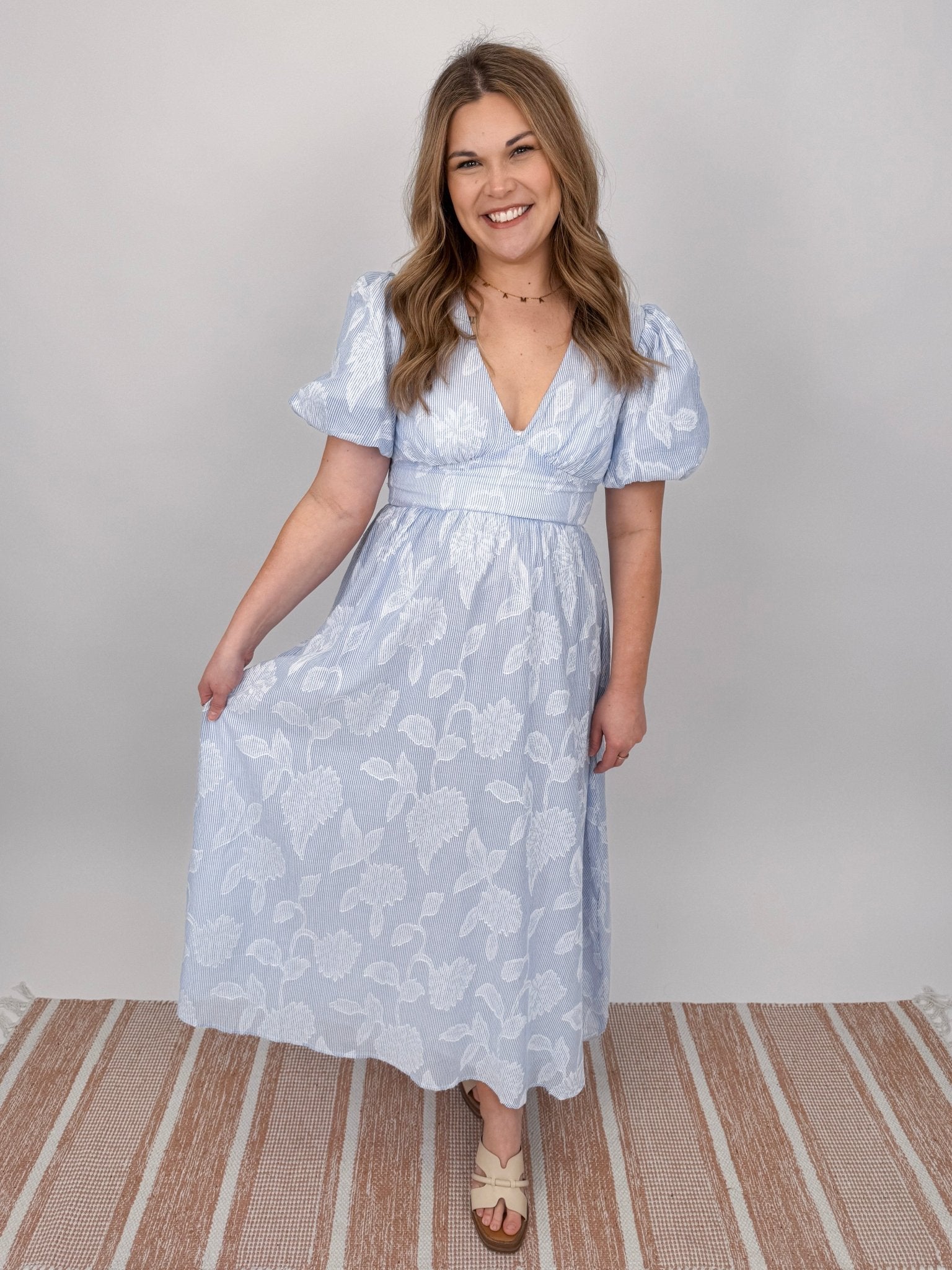 Dianna Floral & Striped Midi Dress - PAPER DOLL