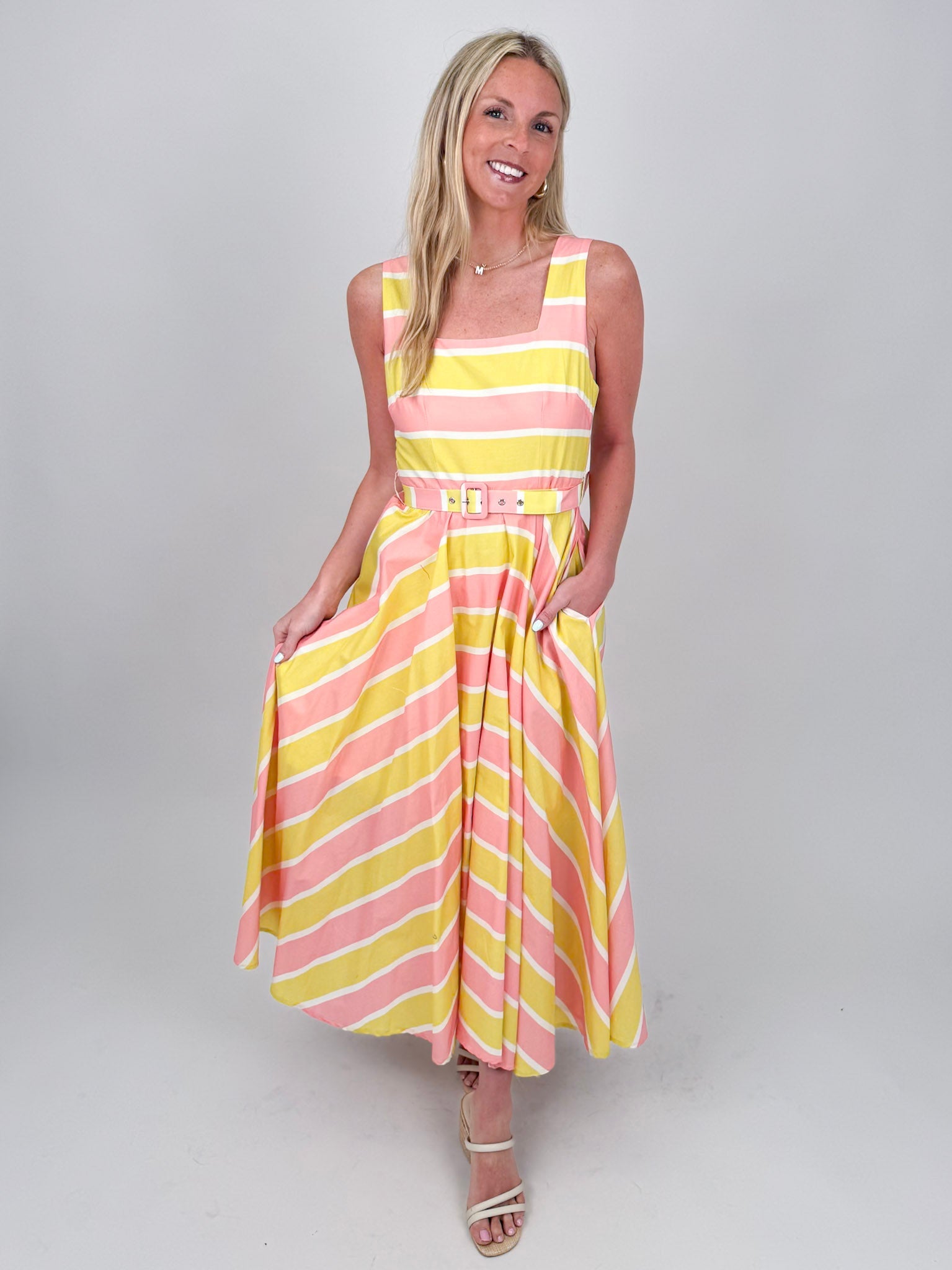 pink and yellow striped dress English Factory