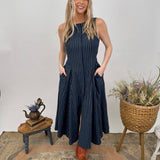 Elizabeth Linen Striped Midi Dress - PAPER DOLL