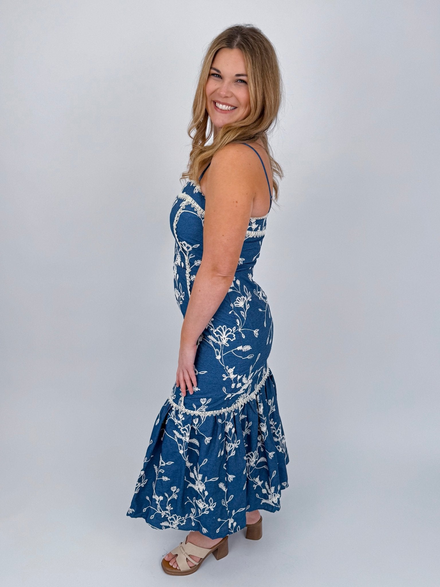 Summer Embroidery Detail Midi Dress - PAPER DOLL